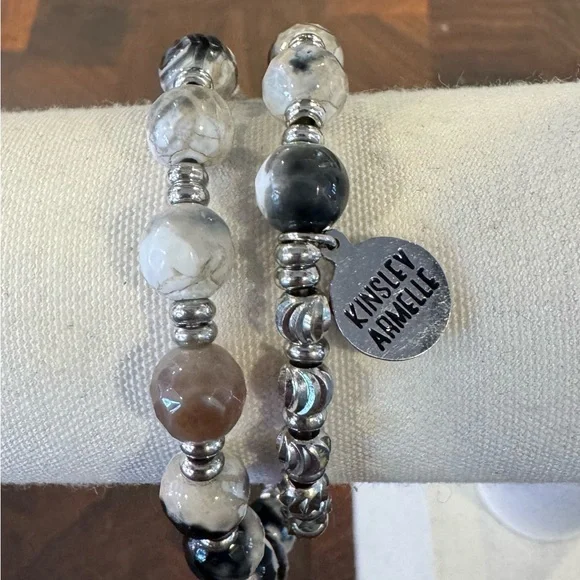 Kinsley Armelle Silver and Black Beaded double-wrap Bracelet - Picture 1 of 2